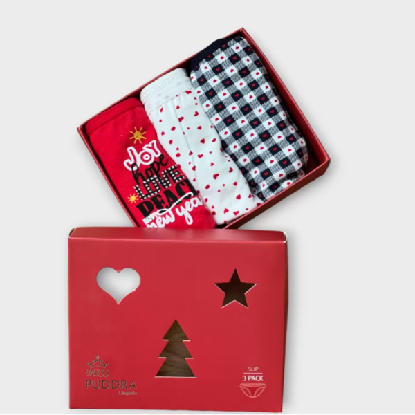 Miss Puddra Γυναικεία βαμβακερά εσώρουχα 3 τεμ με φανταστικά χριστουγεννιάτικα σχέδια 8201-1 Christmas Χριστουγεννιάτικο Δώρο σε Κουτάκι