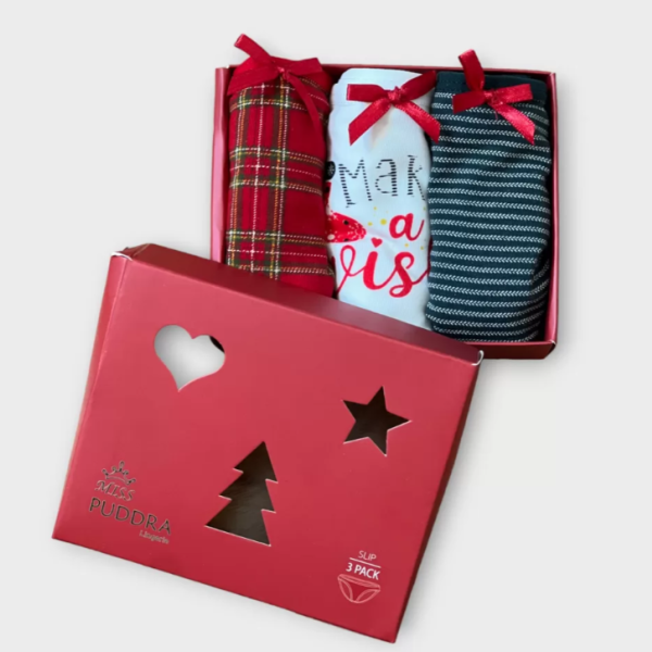 Miss Puddra Γυναικεία βαμβακερά εσώρουχα 3 τεμ με φανταστικά χριστουγεννιάτικα σχέδια 8201-3 Christmas  Χριστουγεννιάτικο Δώρο σε Κουτάκι  