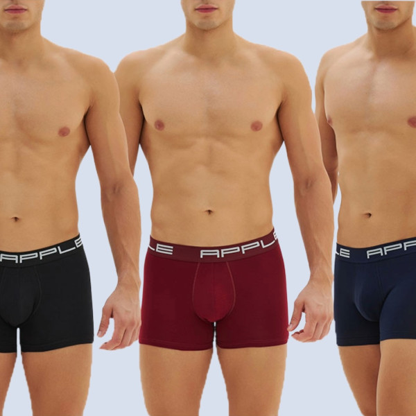 Apple Hipster Μποξεράκι Ανδρικό 3 Τεμάχια Μεγάλα Μεγέθη μαύρο μπορντώ & μπλέ  με χρώμα στο λογότυπο λευκό 0114965