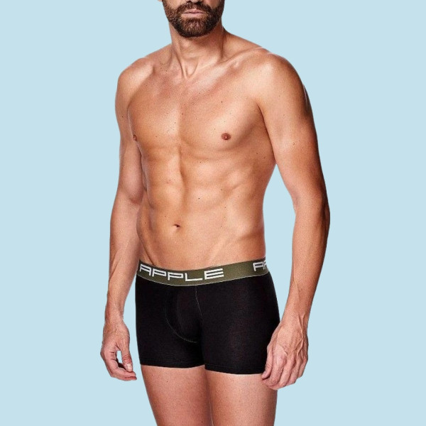 Apple Hipster Μποξεράκι Ανδρικό 3 Τεμάχια Μεγάλα Μεγέθη μαύρο  με χρώμα στο λογότυπο χακί - μαύρο 0114965