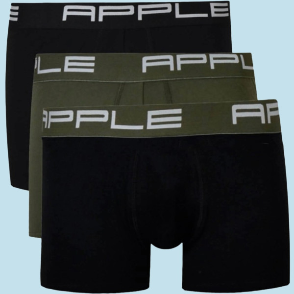 Apple Hipster Μποξεράκι Ανδρικό 3 Τεμάχια Μεγάλα Μεγέθη μαύρο  με χρώμα στο λογότυπο χακί - μαύρο 0114965