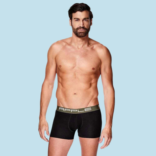 Apple Hipster Μποξεράκι Ανδρικό 3 Τεμάχια Μεγάλα Μεγέθη μαύρο  με χρώμα στο λογότυπο χακί - μαύρο 0114965