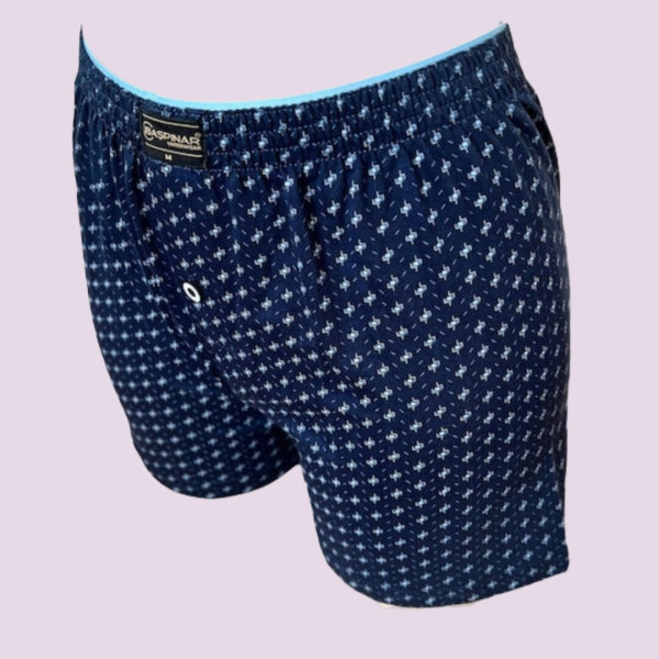 Baspinar Ανδρικό Βαμβακερό Κλασσικό Μποξεράκι Φαρδιά γραμμή με άνετη εφαρμογή και κουμπί Μπλέ χρώμα με σχέδια 2105.3