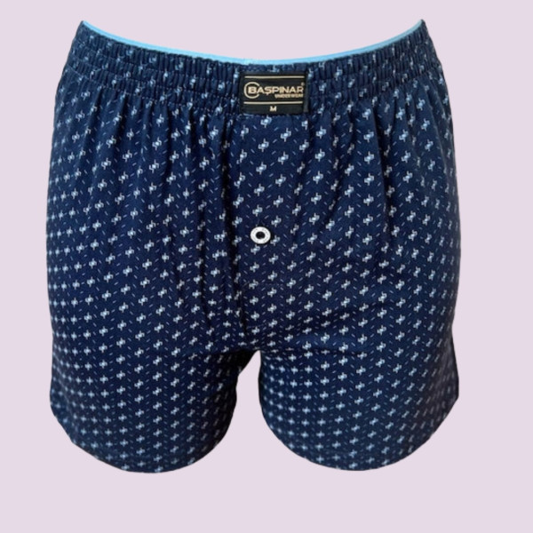 Baspinar Ανδρικό Βαμβακερό Κλασσικό Μποξεράκι Φαρδιά γραμμή με άνετη εφαρμογή και κουμπί Μπλέ χρώμα με σχέδια 2105.3