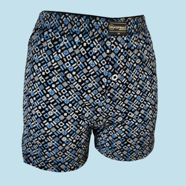 Baspinar Ανδρικό Βαμβακερό Κλασσικό Μποξεράκι  Φαρδιά γραμμή με άνετη εφαρμογή και κουμπί Μαύρο χρώμα με σχέδια 2105.1