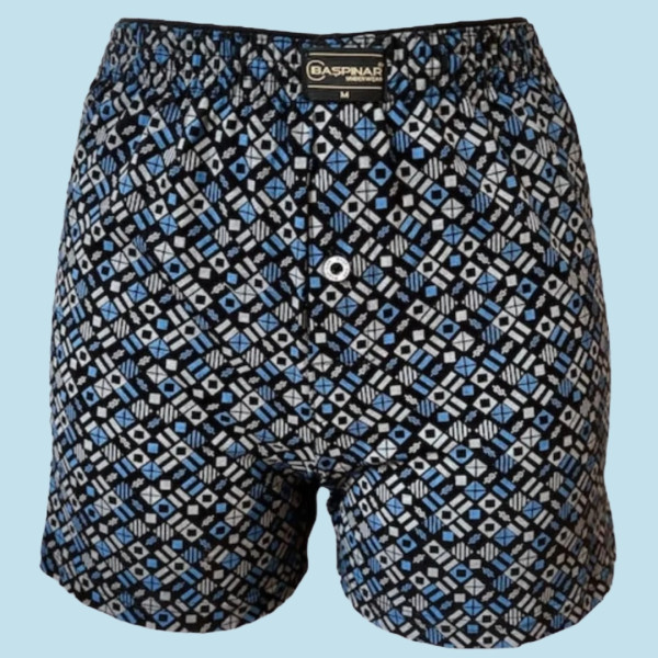 Baspinar Ανδρικό Βαμβακερό Κλασσικό Μποξεράκι  Φαρδιά γραμμή με άνετη εφαρμογή και κουμπί Μαύρο χρώμα με σχέδια 2105.1