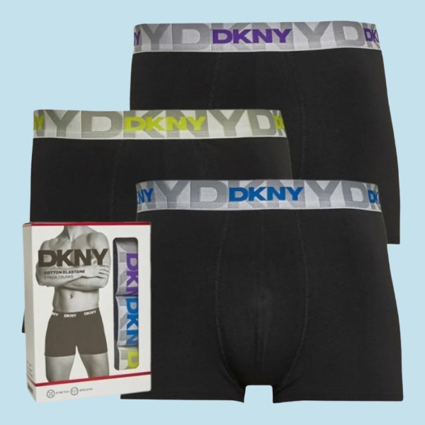 DKNY Ανδρικά Μποξεράκια με φαρδύ Λάστιχο Σετ 3Τεμ U5-61903 Μαύρα με διαφορετικά ασημί χρώματα στο λάστιχο
