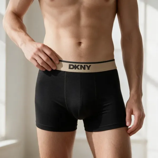 DKNY Ανδρικά Μποξεράκια με φαρδύ Λάστιχο Σετ 3Τεμ U5-61955 Μαύρα με διαφορετικά γηίνα χρώματα στο λάστιχο