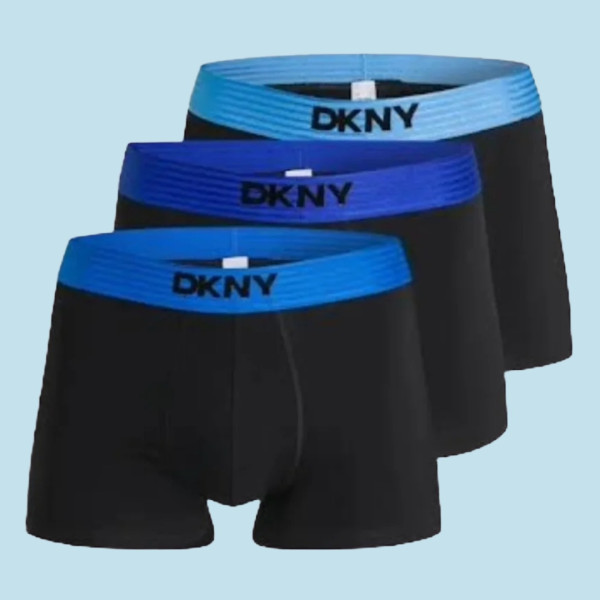 DKNY Ανδρικά Μποξεράκια με φαρδύ Λάστιχο Σετ 3Τεμ U5-61929 Μαύρα με διαφορετικά μπλέ χρώματα στο λάστιχο