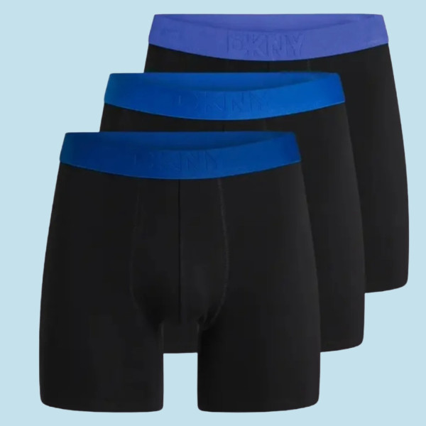 DKNY Ανδρικά Μποξεράκια με φαρδύ Λάστιχο Σετ 3Τεμ U5-61906 Μαύρα με διαφορετικά μπλέ χρώματα στο λάστιχο