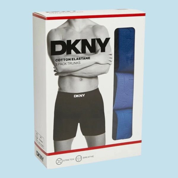 DKNY Ανδρικά Μποξεράκια με φαρδύ Λάστιχο Σετ 3Τεμ U5-61906 Μαύρα με διαφορετικά μπλέ χρώματα στο λάστιχο