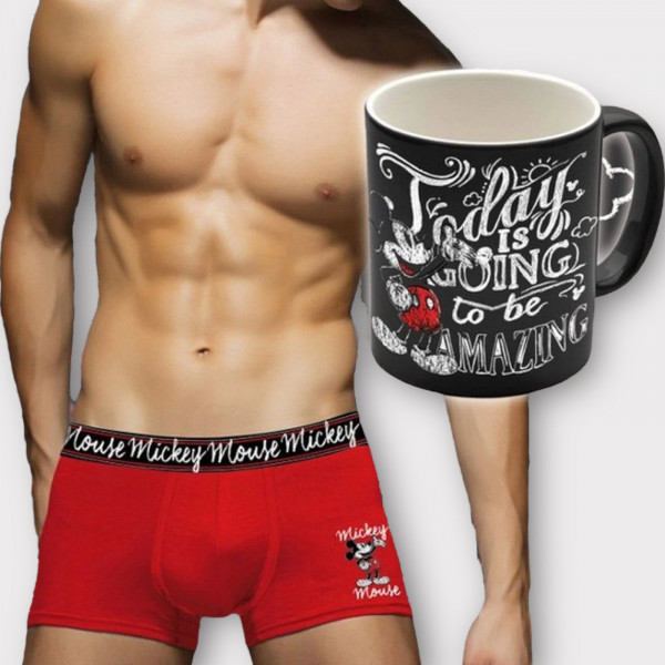 Admas Ανδρικό Μποξεράκι Hipster Boxer Κόκκινο Mickey Mouse 48016 με δώρο φανταστική μαύρη κούπα Mickey 