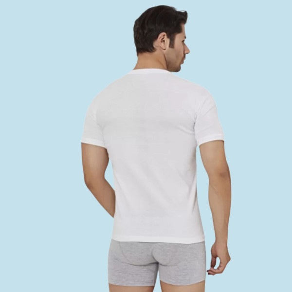 Alkmin Βαμβακερές Ανδρικές Φανέλες Συσκευασία 2 τεμ με στρογγυλή κανονική λαιμόκοψη Μανίκι  Λευκό 517-0751  Men's 