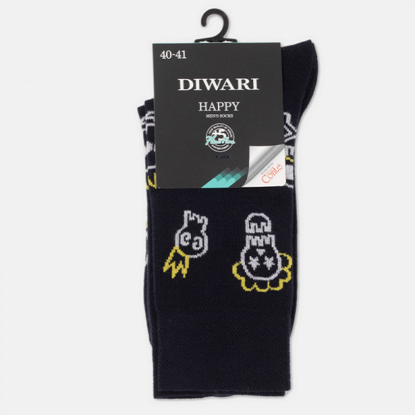 Diwari Happy Men's Socks Skull Κάλτσα Βαμβακερή Κρανίο Μπλέ Σκούρο 17C-151C