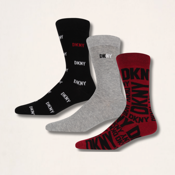 DKNY Αντρικές Βαμβακερές Κάλτσες Ψηλές Devoe Σετ 3τεμ Gift Box Μαύρο-Γκρί -Κόκκινο G5-6459 Νο 40-45 