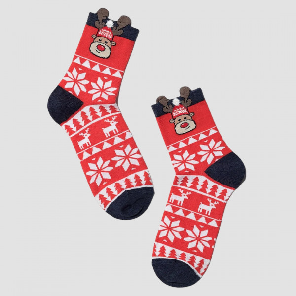 Diwari Socks New Year Ανδρικές  Κόκκινες Χριστουγεννιάτικες Κάλτσες Τάρανδος με αυτάκια Νο 42-45 19C-90C