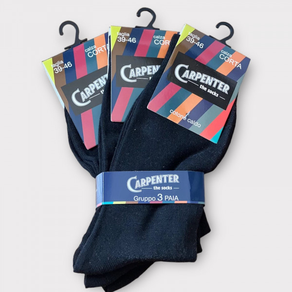 Carpenter The Men's Socks Ανδρικές Βαμβακερές Κάλτσες Οικονομική συσκευασία 3 τεμ Μαύρες Α095 Νο39-46