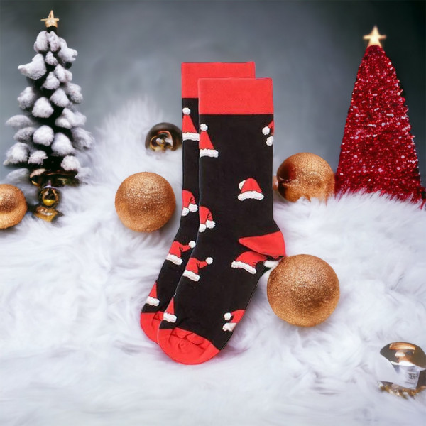 Soma Ανδρική Βαμβακερή Χριστουγεννιάτικη Κάλτσα Σκούφος Μαύρη Νο 41-46