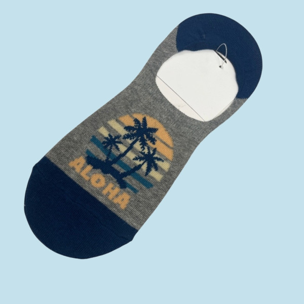 Ysabel Mora Ανδρικές βαμβακερές κάλτσες Invisible fashion grey & bluue με φοίνικες aloha 22904 41-46 Size