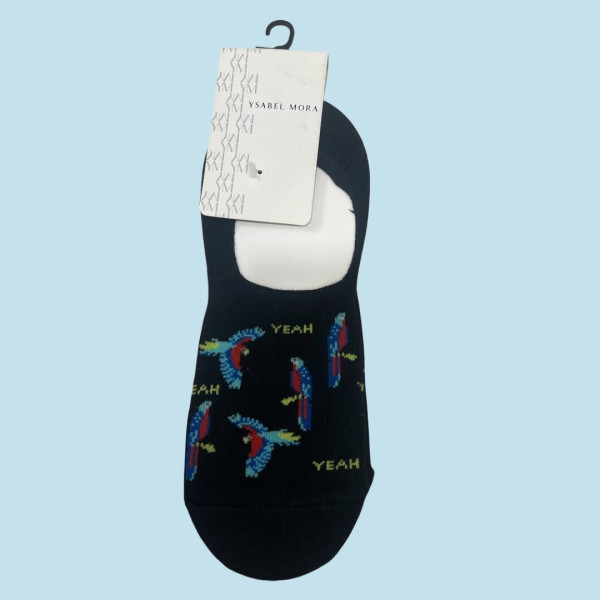 Ysabel Mora Ανδρικές βαμβακερές κάλτσες Ζουμπά fashion με σχέδιο Παπαγάλους μαύρη 22911 41-46 Size