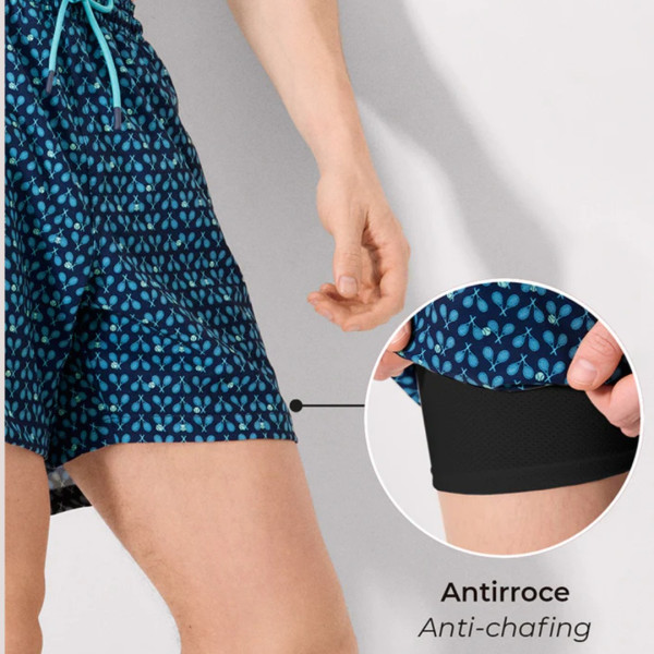 Ysabel Mora Ανδρικό Μαγιό Σόρτς μπλέ με ενσωματομένο σορτς για σπορ σχέδιο ρακέτες του τένις 90404