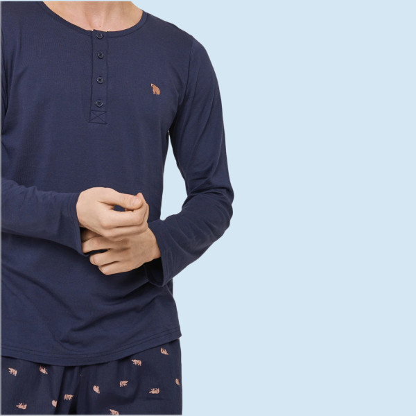 Aruelle Ανδρική Μπλέ Πυτζάμα Φούτερ 100% Βαμβάκι με Αρκουδάκια Ben