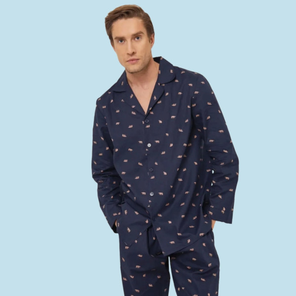 Aruelle Ανδρική Μπλέ Πυτζάμα Πουκάμισο Με Κουμπιά 100% Βαμβάκι με Αρκουδάκια Benjamin