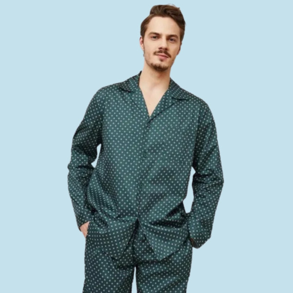 Aruelle ανδρικό σετ πιτζάμας Σκούρο 100% cotton πουκαμίσα με κουμπιά & παντελόνι με τσέπες Gabriel Dream with us 39.01.24.037