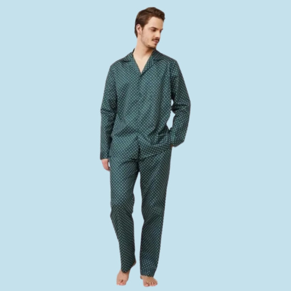 Aruelle ανδρικό σετ πιτζάμας Σκούρο 100% cotton πουκαμίσα με κουμπιά & παντελόνι με τσέπες Gabriel Dream with us 39.01.24.037