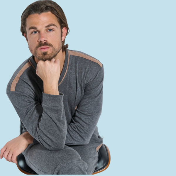 Jeannette Ανδρική Χειμερινή  Βαμβακερή  Πιτζάμα Homewear με βε και τσέπη  ανθρακί  A5605