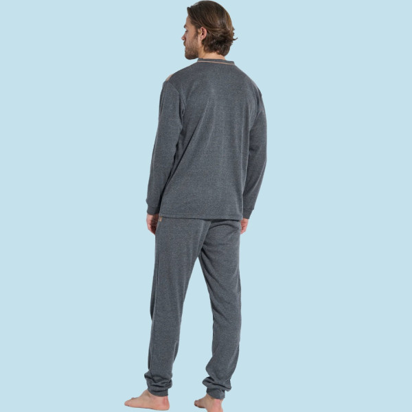 Jeannette Ανδρική Χειμερινή  Βαμβακερή  Πιτζάμα Homewear με βε και τσέπη  ανθρακί  A5605