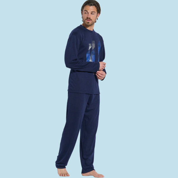 Jeannette Ανδρική Χειμερινή  Βαμβακερή Πιτζάμα Homewear με τύπωμα μπλέ A5607