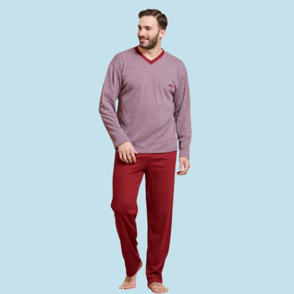 Jeannette Ανδρική Χειμερινή  Βαμβακερή Πιτζάμα Homewear V Ζακάρ Α5305 Γκρενά 