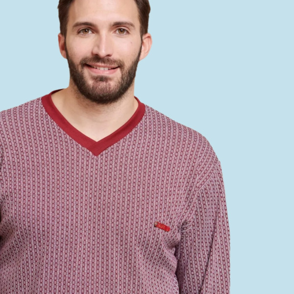 Jeannette Ανδρική Χειμερινή  Βαμβακερή Πιτζάμα Homewear V Ζακάρ Α5305 Γκρενά 