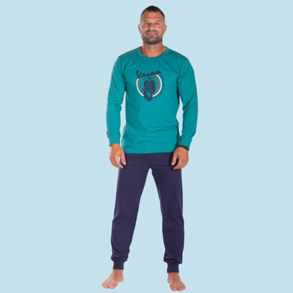 Nina Club Ανδρική βαμβακερή πιτζάμα fashion με σχέδιο Vespa πράσινη μπλούζα μπλέ παντελόνι NC26592