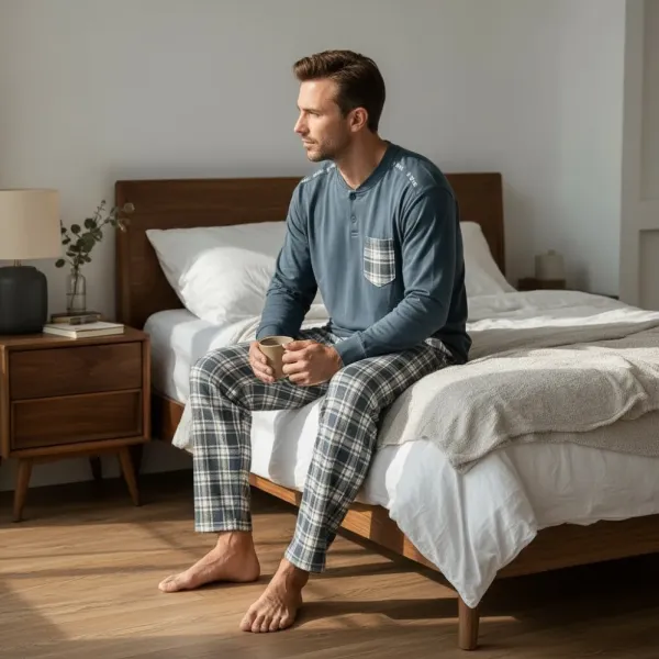 Caress Ανδρικό micromodal σετ πυτζάμας πετρόλ με καρό λεπτομέρειες στην τσέπη και παντελόνι με λάστιχο 2249 petrol
