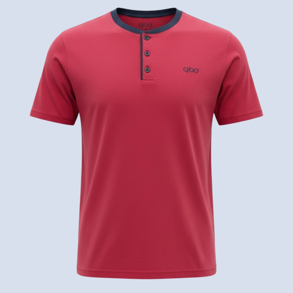 Q-bo ανδρική βαμβακερή πιτζάμα Σκούρο ροζ magenta μπλουζάκι με κουμπιά & σορτς μπλέ με σχέδια 1783.MG