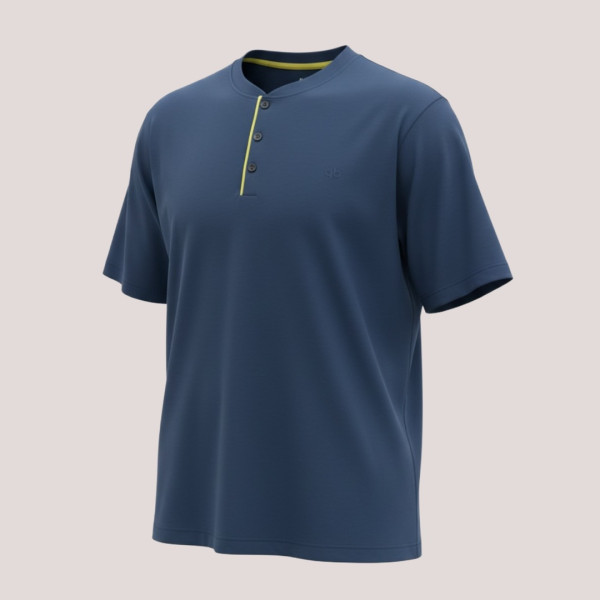 Q-bo ανδρική βαμβακερή πιτζάμα μπλέ top με κουμπιά & σορτς Serafino 49338.GL Blue pitzama