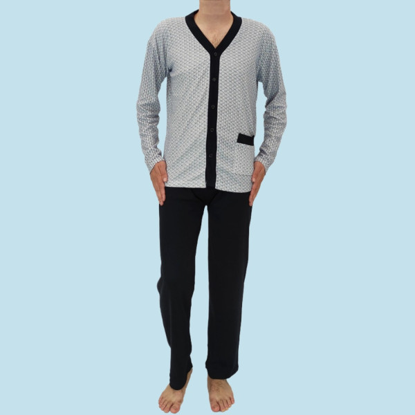 Rimoli Αντρική Κλασσική Βαμβακερή κουμπωτή Μεγάλα Μεγέθη Plus Sizes Γκρί - Μπλέ 940