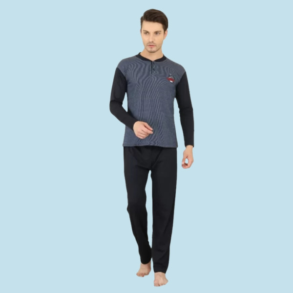 Rimoli Αντρική Λεπτή Βαμβακερή Πιτζάμα και Μεγάλα Μεγέθη Plus Size με 2 Κουμπιά Μπλέ 1με σχέδιο Sailing 1035