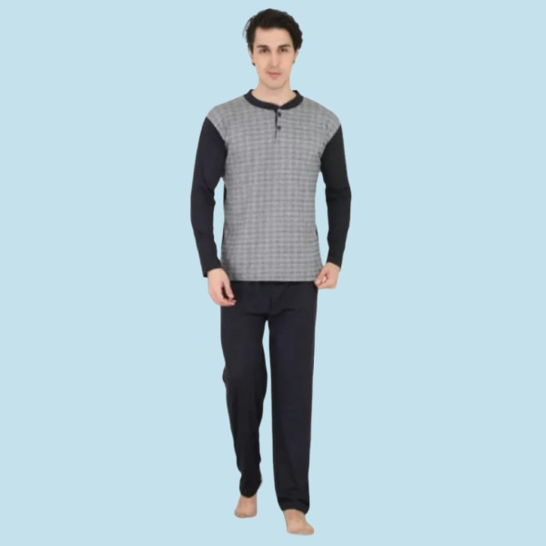 Rimoli Αντρική Λεπτή Βαμβακερή Πιτζάμα και Μεγάλα Μεγέθη Plus Size με 2 Κουμπιά Γκρί - Μαύρο 1085