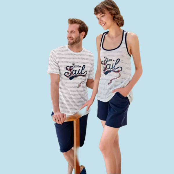 Berrak Βαμβακερή Πιτζάμα Ανδρική Eat Sleep Sail Μπλέ 9075