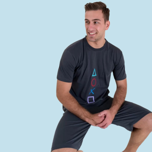 Happy Family Ανδρική Καλοκαιρινή Βαμβακερή Πιτζάμα με Σορτς Ανθρακί ΑΒ-ΚΗ557