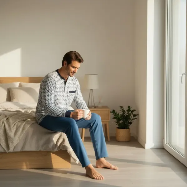 Linea Ambro Ανδρική Ιταλική 100% βαμβακερή λεπτή Πυτζάμα Μπλέ με κουμπιά άνετη εφαρμογή U802