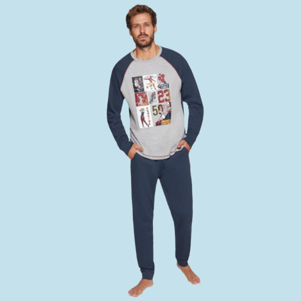 Muydemi Sleepwear Ανδρική Βαμβακερή Πιτζάμα Ποδόσφαιρο Γκρί  330025