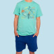 Muydemi ανδρική βαμβακερή πιτζάμα πράσινη μπλούζα με σχέδια & μπλέ σορτς 310033 blue