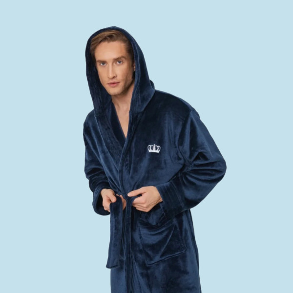 Aruelle Ανδρική Χειμερινή Ρόμπα με ζώνη Μπλέ κουκούλα και logo κορώνα στο μπροστά μέρος William bathrobe blue 39.01.24.044