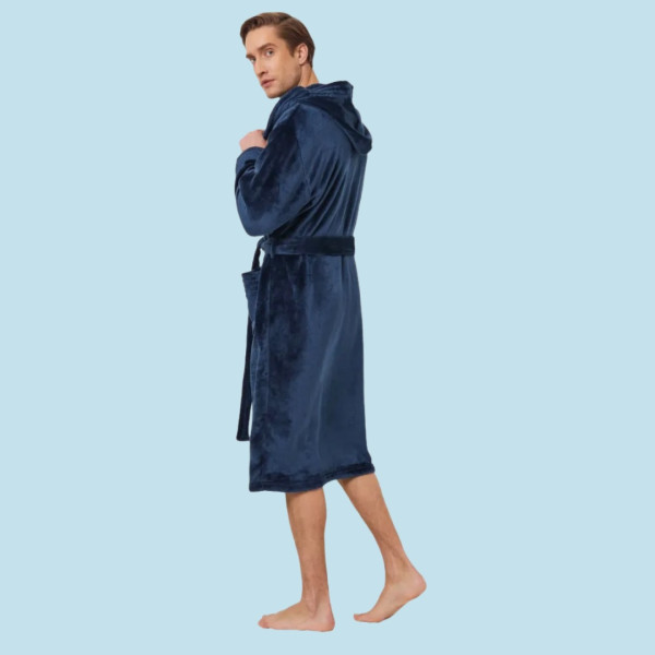 Aruelle Ανδρική Χειμερινή Ρόμπα με ζώνη Μπλέ κουκούλα και logo κορώνα στο μπροστά μέρος William bathrobe blue 39.01.24.044