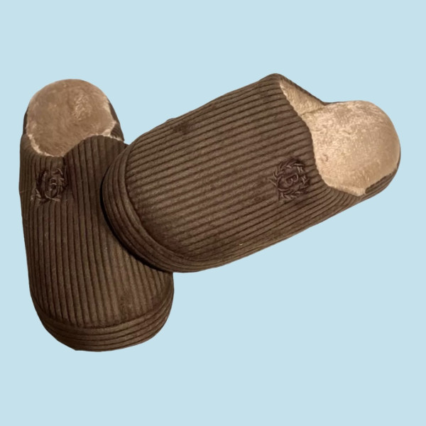 Ανδρικές Χειμερινές Κλασικές Καφέ Παντόφλες Ριπ με γουνίτσα & αντιολισθητικό πάτο slippers-brown