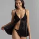 Dorina Γυναικείο Set sexy σατέν νυχτικό με ανοιγμα απο μπροστά & δώρο στρινγ μαύρο FXTB0002SW011-BK0001